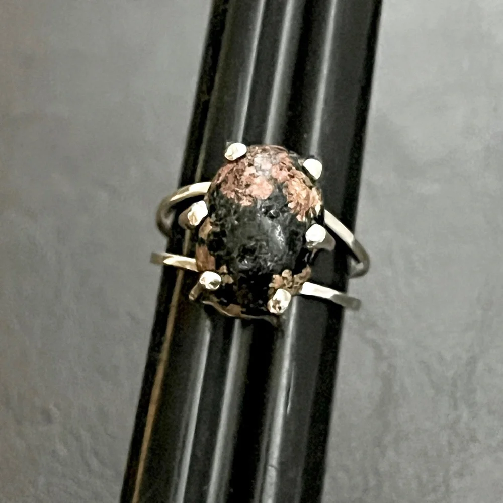 Vintage Taxco Mexico handmade sterling silver eudialyte adjustable ring